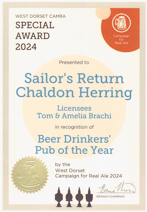 West Dorset CAMRA. Beer drinkers pub of the year 2024